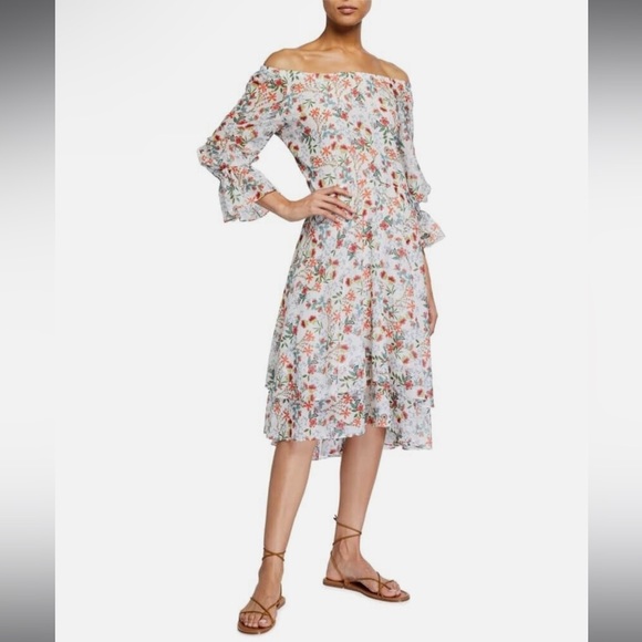 Alice + Olivia Miora Floral Ruffled Dress Multicolored Ruffled On/Off Shoulder - Picture 3 of 17